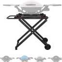 SafBbcue Outdoor Collapsible Grill Table for Weber Q Series Q1200 Grill, Foldable Grill Stand for Weber Q1000 Q2000 Q2200 Table Top Grill Accessories with Transport Handle and Wheels