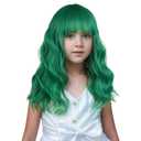Dark Green Wig Short Green Wig with Air Bangs Wavy Curly Wigs Heat Resistant Synthetic Hair with Cap (Small Size)