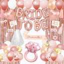 Amandir Bachelorette Party Decorations Supplies, Rose Gold Bridal Shower Decorations Bride Foil Ring To Be Sash Veil, Pink White Gold Heart Balloons Photo Booth Props Fringe Curtains Paper Tassel