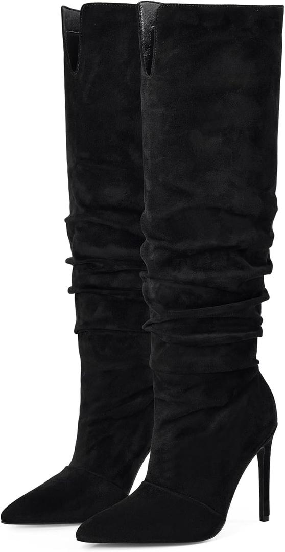 Elisabet Tang Women's Closed Toe Heeled Boot Pointed Toe Shoes Stiletto Heels Slip On Slouchy Knee High Boots For Women Sexy Dress Shoes, (8.5)