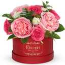 Hollyone Red Pink Artificial Peonies Roses in Vase Round Gift Boxes with Fake Flowers Arrangements Faux Flowers Floral in Box Vase for Her Mothers' Day Valentine's Day Christmas Birthday Gift