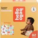 Hello Bello Premium Diapers Size 1, Balloon Buddies & Crosshatch Cuties Designs, 82ct Club Box