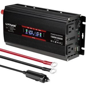 LVYUAN 1500W Car Power Inverter 12V to 110V DC to AC with 2 US Sockets, Cigarette Lighter, LCD Display, USB Ports for Car, Home, Truck, Outdoor, Camping
