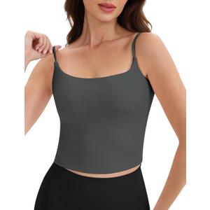 GUWIDEO Spaghetti Strap Workout Tank Tops for Women Scoop Neck Women Sports Bras Yoga Camisole Strappy Tank Tops Built in Bra (XL)