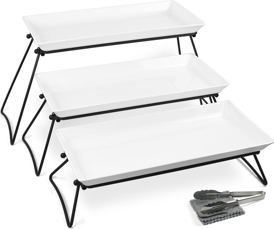 Extra Large 3 Tier Serving Tray Set, 24x22x9.7 inch Cupcake Fruit Cookie Dessert Table Display Stands Melamine Tiered Platters Food Trays for Party Buffet Entertaining, White