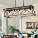Farmhouse Chandeliers for Dining Room, Rustic Kitchen Island Light Fixture, 5-Light Linear Pendant Lighting Rectangular Chandelier, Metal Solid Ceiling Lights