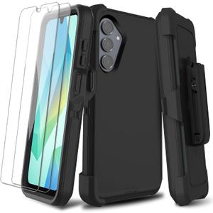 for Samsung Galaxy A16 5G Case with 2 Pack Screen Protector, Belt Clip Holster Kickstand Rugged Full-Body Heavy Duty Protection Military Grade Shockproof Cell Phone Cover (Black)