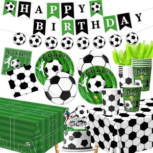 187 PCS World Cup 2026 Soccer Party Decorations Kit, Football Birthday Party Supplies - Includes 300g Heavy Duty Plates, Napkins, Cups, Banner, Tablecloth for Sports Theme Party, Serves 20