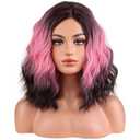 BERON Hot Pink Ombre Brown Wigs Short Curly Wave Wigs for Women and Girls Shoulder Length Wavy Heat Resistant Synthetic Wig Cosplay Costume Party or Daily