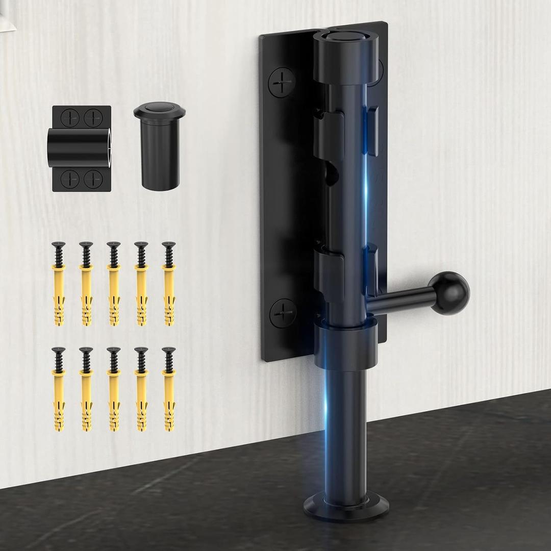 Barrel Bolt Latch, Slide Bolt Gate Latch, 6.3 Inch Heavy Duty Solid 304 Stainless Steel Black Finish Door Lock for Fence/Wooden/Barn Door/Yard Door/Shed Door/Interior Door Latch (1 Pack Black)