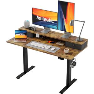 Agilestic 48 x 24 Inches Electric Standing Desk with 2 Storage Drawers, Adjustable Height Sit and Stand Computer Table with Splice Board, Rustic Brown