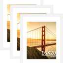 YESKAY 16x20 Picture Frame White Set of 3, Display Pictures 11x14 with Mat or 16 x 20 Without Mat, Poster Frames 16x20 for Wall Hanging Horizontal and Vertical