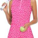 Cucuchy Style Womens Polo Tennis Golf Dresses with Shorts Sleeveless Zip Up Athletic Dress (Pink, L)