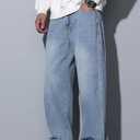 Baggy Jeans for Men Y2K Streetwear Vintage Wide Leg Trousers (Blue, L)