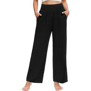 OLIKEME Womens Wide Leg Yoga Pants High Waisted Comfy Casual Loose Pants Workout Plus Size Lounge Sweatpants with Pockets (Medium, Black)