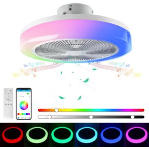 Lowprofile Ceiling Fans with Light & App 19.7" RGB LED Light with Enclosed Fans and Bluetooth 6 Speeds Flush Mount Reversible Bladeless LED Fan with Color Changing Lights for Kids Room