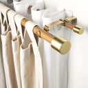 1-1/8 Inch Diameter Wood color Curtain Rods with Cap Finial, 72-144'' Telescoping Faux Wood Design Double Curtain Rods for window width 68-140 inch, 1 pack