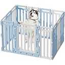Dog Playpen Clear Fence Pet Puppy Cat Large Medium Play Pen Indoor Foldable Kennel Whelping Box for Dogs with Gate (Blue + White, 14 Panels+1 Door)