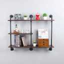 MBQQ Industrial Pipe Shelf with Wood 43.3in,Rustic Wall Mount Shelf 3-Tiers,Metal Hung Bracket Bookshelf,DIY Storage Shelving Floating Shelves,Retro Black