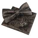 2 Pack Alizeal Mens Paisley Bow Tie, Pocket Square, Cufflinks Set (Coffee)