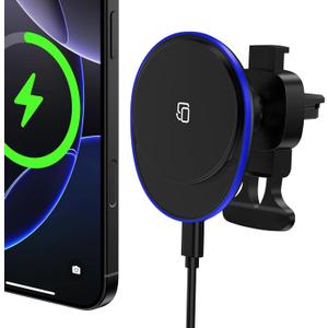 15W Magnetic Wireless Car Charger, MagSafe Car Mount Charger Fast Air Vent Car Phone Holder Charge r for iPhone 16e 16 Pro 16 15 14 13 12 Pro Max Samsung Galaxy S25 Ultra S25 Plus S24 FE S24 S23 Ultra (all black)