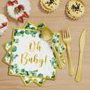 Ecomore Girl Boy Sage Green Baby Shower Decorations 247 PCS (25 Guest) Boho Greency Party Supplies with Paper Plate Napkin Cup Cutlery & Tablecloth Oh Baby Backdrop Balloon Kit for Gender Reveal Decor