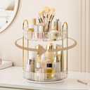 360 Rotating Makeup Organizer, Upgraded 2 Tier Skincare Perfume Organizers for Women, Bathroom Organizer Countertop, Clear Cosmetic Dresser Organizer with Makeup Brush Holder, Sink&Counte (Clear)