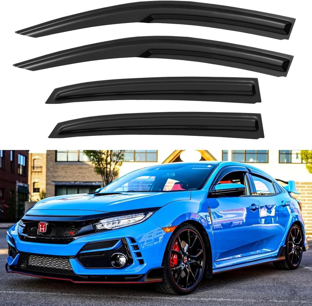 Window Visors Rain Guards Shield for 2016-2021 Honda Civic Hatchback, Out-Channel Window Vent Wind Deflectors Visors Shades for 16-21 Civic (Not for Sedan