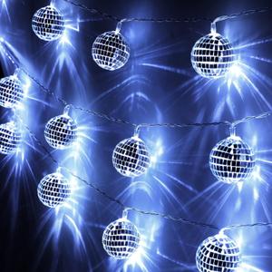 Cunno 40 LED Disco Ball String Lights 70s Decorations 9.8 ft Mirror Disco Light Battery Operated Ball Globe Ornaments for Christmas Wall Tree Indoor Outdoor Party Supply(White Silver)
