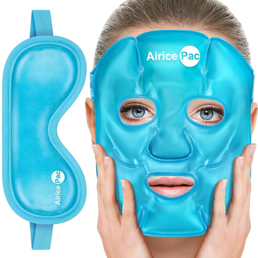 AiricePac Colding Ice Face Mask and Cooling Eye Mask for Puffy Eyes & Migraine Relief, Gel Eye Mask, Cool Face Masks for Dark Circles, Eye Surgery, Sleeping, Pressure, Headaches, Skin Care