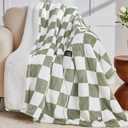 Sage Green Heated Throw Blanket Electric, 50X60 Heating Blanket with 10 Heat Levels & 8 Hours Auto Off for Lap, Checkered Plaid Soft Sherpa Blankets Warmer Gifts for Couch Grandma Women Adults