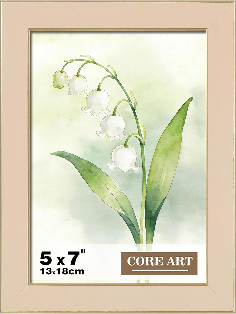 CORE ART 5x7 Picture Frame Ivory White Photo Frame, 5 by 7 Colorful Frame with HD Plexiglass, Wall or Tabletop Display