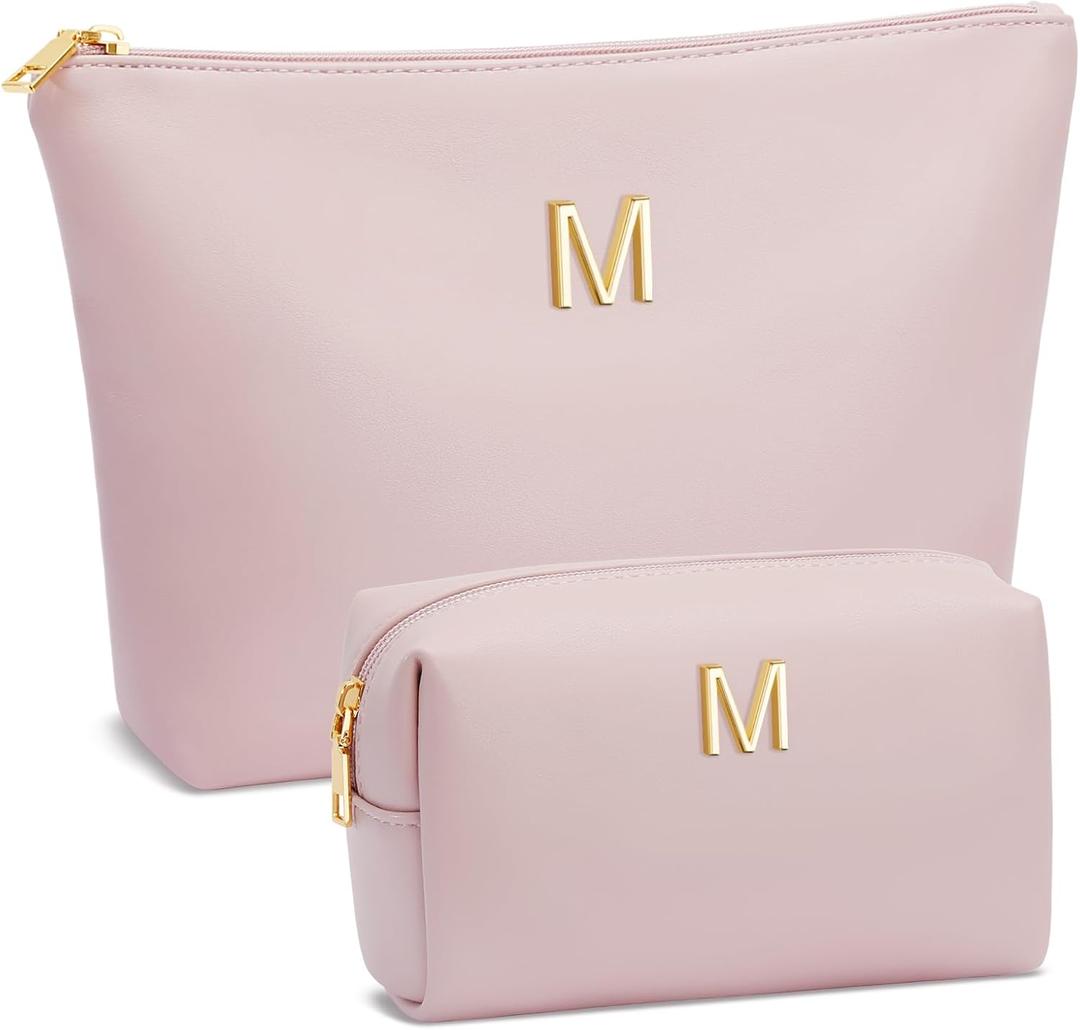 Graduation Gifts | Initial Makeup Bag for Women Personalized Gifts for Bridesmaid Teachers Friend Female College Cosmetic Travel Toiletry Bag(Pink,M)