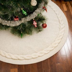 White Christmas Tree Skirt, 36 Inch Knitted Tree Skirt for 4-6 Ft Christmas Tree Luxury Knitted Thick Rustic Tree Skirt Xmas Decoration, Christmas Tree Skirt Decor for Christmas Tree