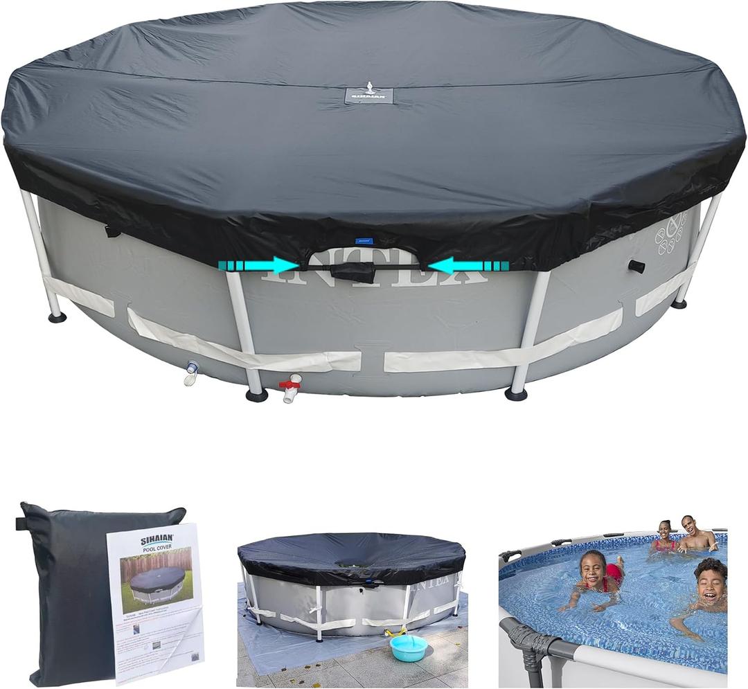 SIHAIAN 15 Ft Pool Cover, Quick Installation and Removal Above Ground Pool Cover, One-Piece Round Pool Cover, Waterproof, Preventing Waterlogging, UV and Weather Resistant Solar Swimming Pool Cover