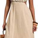 SOLY HUX Women's Midi Dress Embroidery Spaghetti Strap Cut Out A Line Flared Summer Cami Dresses (Medium)