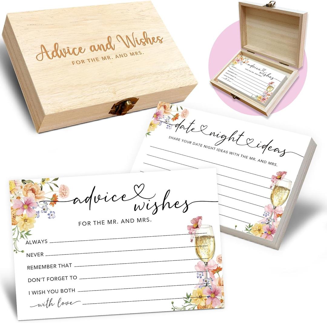 50 Pcs Advice and Wishes for the Mr and Mrs Cards in Box - Bridal Shower Guest Book - Perfect for Newlywed Games, Reception Decor, Engagement Parties & Anniversary Wishes(Champagne) - B03