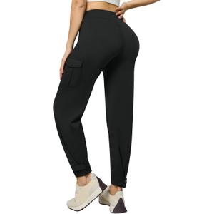 Casei Womens Cargo Pants, Wide Leg Yoga Pants High Waist Stretch Casual Pants with Pockets Business Travel Work (L)