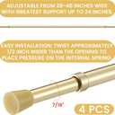 4 Pack Regular Duty Lightweight Tension Rod 7/16" Diameter Cafe Curtain Tension Rod Brass Color Small Tensions Rods Adjustable Curtain Rods (28-48inch)
