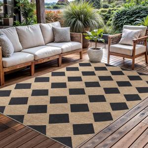 Checkered Easy Jute Rug 5x7 Outdoor Patio Rug Washable Diamond Rugs for Living Room Non Slip Neutral Farmhouse Indoor Outdoor Carpet for Backyard Patio Office