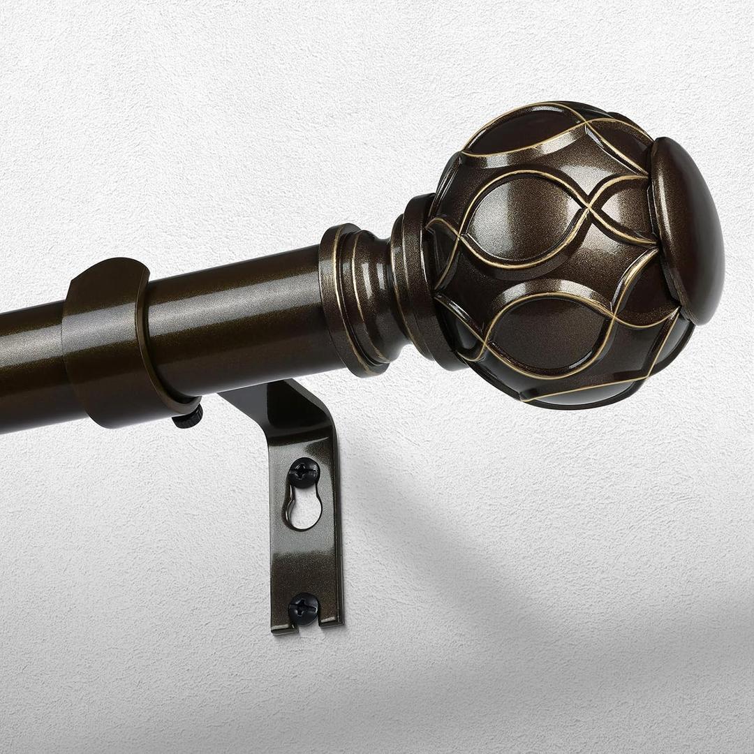 Bronze Curtain Rods 36-91 Inch, Boho Decorative 1 Inch Vintage Curtain Rod for Farmhouse Window, Adjustable Heavy Duty Antique Rustic Window Treatment Rods, Coastal Style