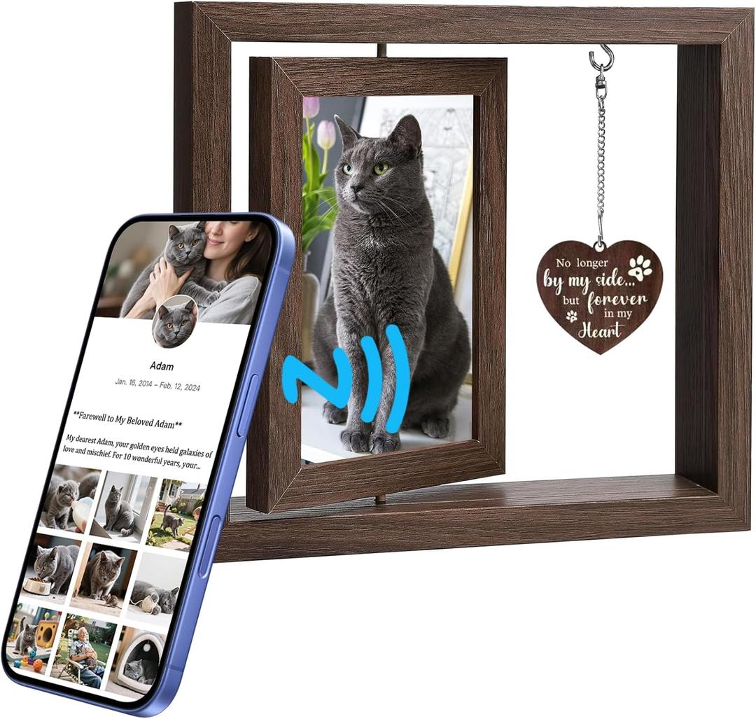 2 x Pet Memorial Picture Frame with NFC  9x8 Wooden Frame for 2 Photos  Customizable Tribute Page for Your Beloved Pet with Uploads & Music