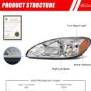 2 x Headlight Compatible with Ford Taurus 2000 2001 2002 2003 2004 2005 2006 2007 Chrome Housing Amber Reflector Replacement Pair Driver & Passenger Side FO2502169/FO2503169（W/O Bulbs）