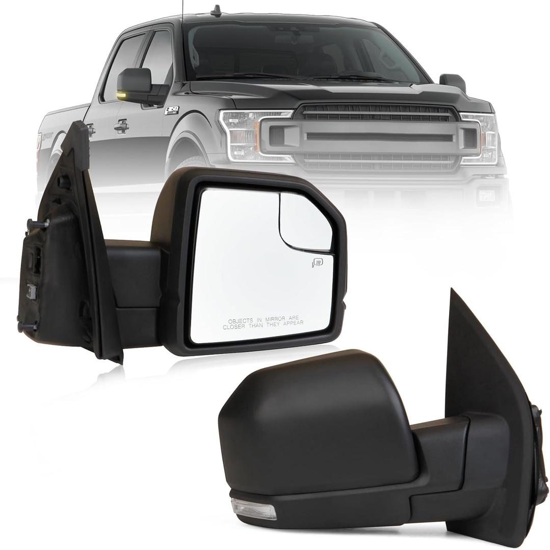 MITZONE F150 Passenger Side Mirror compatible with 2015-2020 Ford F-150 with Blind Spot Glass Power Turn Signal Light Power Heated 6-Pin, Textured Black, Right Side