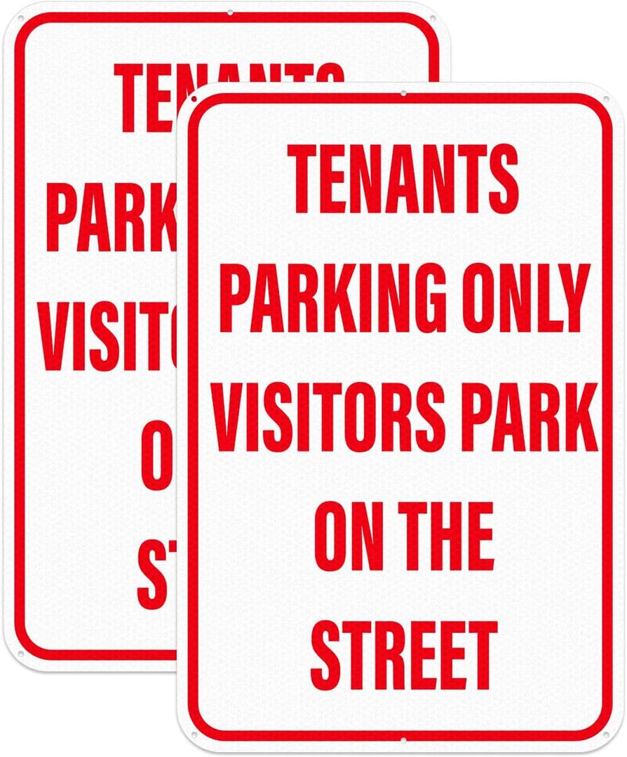 2 Pack Tenants Parking Only Sign Visitors Park On the Street Signs 12" x 18" Reflective Aluminum Resident Parking Sign for Private Property Parking Lots Home Driveways