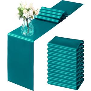 Horbaunal 12 Pack Teal Satin Table Runner 12 x 108 Inch, Smooth Table Runners for Wedding Banquets Birthday Party