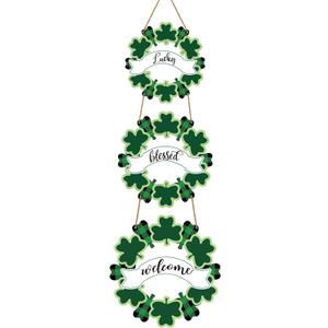 St Patricks Day Decorations St Patricks Day Wreath Wooden Shamrock Wreath Lucky Blessed Welcome Sign for Front Door St Patricks Day Door Decorations for Wall Door Indoor Home Decor