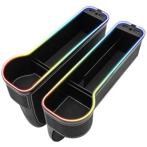 7 Color Led Car Seat Gap Filler Organizer, Car Seat Organizer with 56W Fast Charger, 2 Pack Console Side Storage Box, Auto Seat Gap Filler with USB Cigarette Light Adapter(Black)