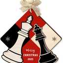 2 x Chess Christmas Ornament 2025 - King & Queen Merry Xmas Ornaments, 2 Layer Wood for Chess Lover, Coach, Player, Club, Friend - Tree Hanging Decoration for Kids, Adults