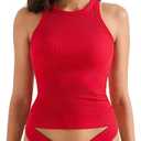 SUUKSESS Women Padded Cotton Ribbed Tank Tops High Neck Racerback Basic Tops (Red, S)